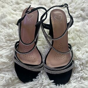 Windsor Black Heels with Rhinestone Straps